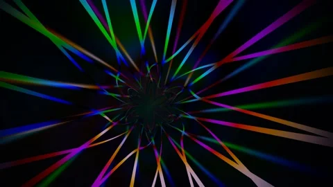 Colorful light rays create a spiral pattern in dark Stock Footage 340321422
