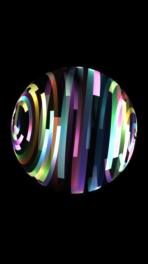 Colorful light rays on rotating sphere vertical video Stock Footage 262379524