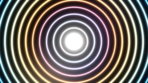 Colorful light rings create patterns in a dark environment Stock Footage 339078135