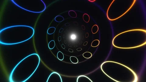 Colorful light rings create a tunnel effect towards a Stock Footage 338006244