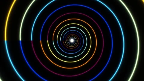 Colorful light rings creating a tunnel effect in a dark Stock Footage 338004487