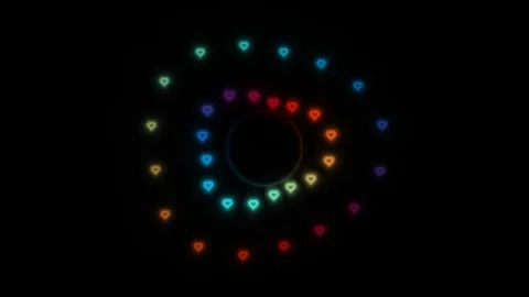 Colorful light shapes spin in circles on a black background Stock Footage 338622604
