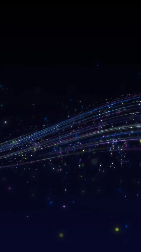 Colorful light trail wave background with glowing curved lines, tiny spark parti Stock Footage 340552273