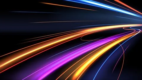 Colorful Light Trails, Long Time Exposure Motion Blur Effect, Vector Illust.. Stock Illustration