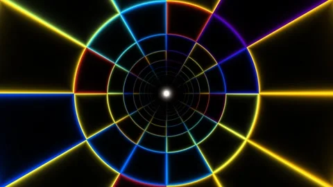 Colorful light tunnel with concentric circles and lines Video stock 338013586