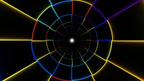 Colorful light tunnel with geometric patterns in dark space Stock Footage 338037573