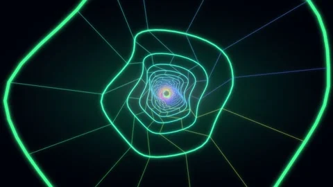 Colorful light vortex with lines swirling in dark background Stock Footage 336995550