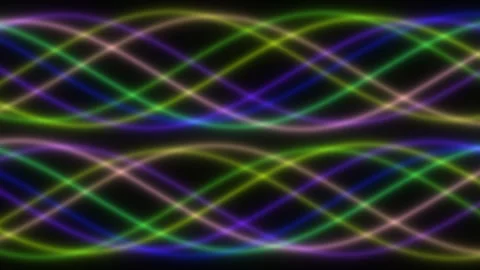 Colorful light waves create patterns on a dark background Stock Footage 339370406