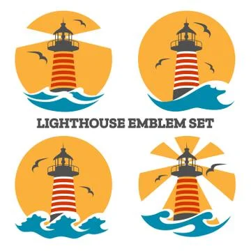 Colorful Lighthouse emblem Set Stock Illustration