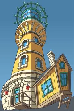 Colorful lighthouse house vector illustration with nautical tower design Stock Illustration