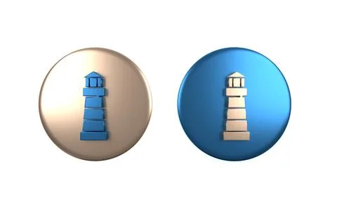 Colorful Lighthouse icon isolated on white background. Circle button. 3D re.. Stock Illustration