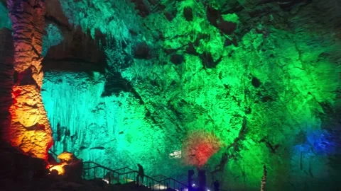 Colorful Lighting Effect Inside Furong Cave In Wulong District, Chongqing Stock Footage 337690605