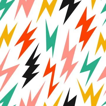 Colorful lightning bolts seamless pattern. Yellow, red, green and black thunder Illustrazione stock