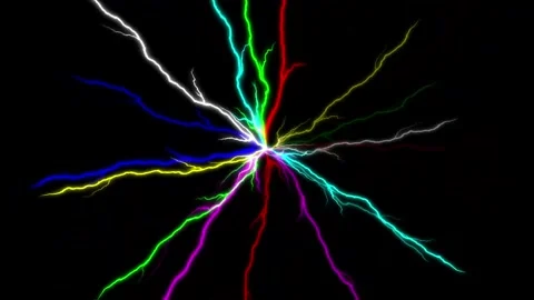 Colorful lightning energy rays motion graphics with plain black background Video stock 345131079