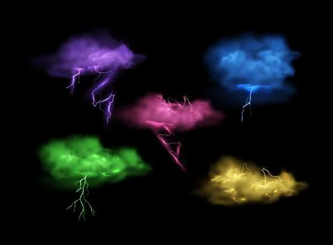 Colorful lightning storm clouds vector illustration. Illustrazione stock