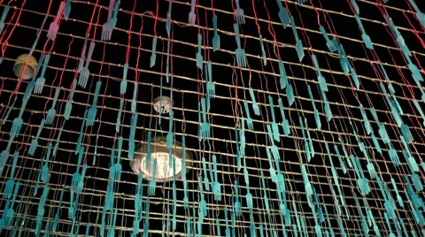 Colorful lightnings effect on the fork in the ceiling Video stock 58258468