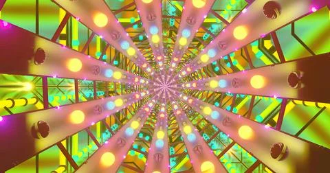 Colorful lights form a spiral pattern in a vibrant tunnel Stock Illustration