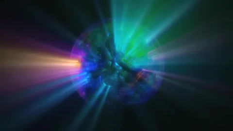 Colorful lights rays emitting from globe in space Stock-Footage 255921184