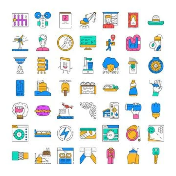 Colorful line art vector illustrations collection of various icons 스톡 일러스트