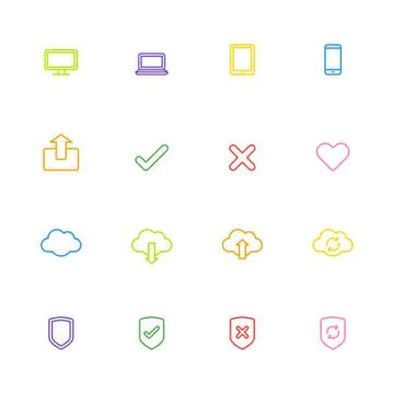 Colorful line simple web icon set Stock Illustration