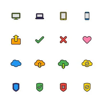 Colorful line simple web icon set Stock Illustration