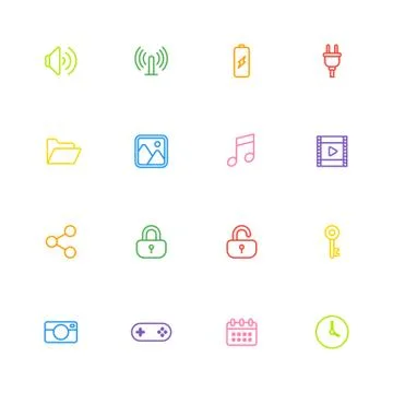 Colorful line simple web icon set Stock Illustration