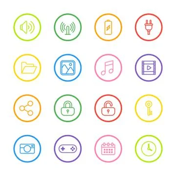 Colorful line web icon set with circle frame Stock Illustration