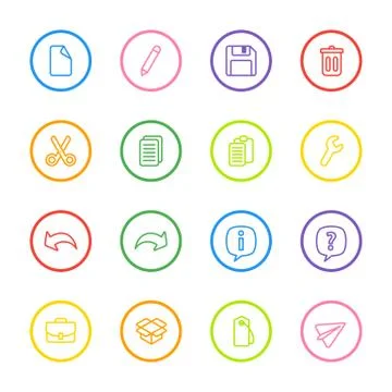Colorful line web icon set with circle frame Stock Illustration