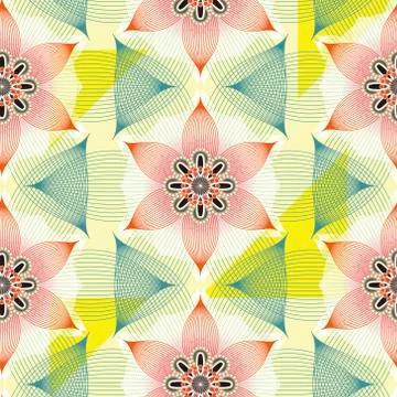 Colorful linear floral seamless pattern Stock Illustration