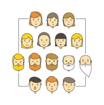 Colorful linear vector big icons collection of people Stock Illustration