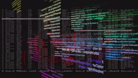 Colorful lines of code and data processing animation on black background Stock Footage 304843395