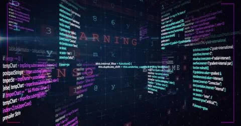 Colorful lines of code floating in dark background, creating a futuristic scene 스톡 사진