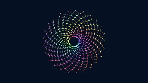 Colorful lines create a dynamic spiral pattern in circular motion Stockbeeldmateriaal 297596682