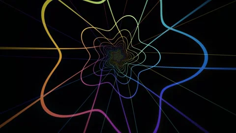 Colorful lines create a spiral design against a black Stock Footage 340289395