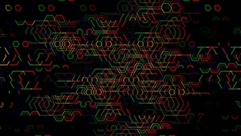 Colorful lines form geometric patterns across a dark background Видео 332908718