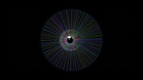 Colorful lines radiate from a central point on a black background Stock Footage 337233578