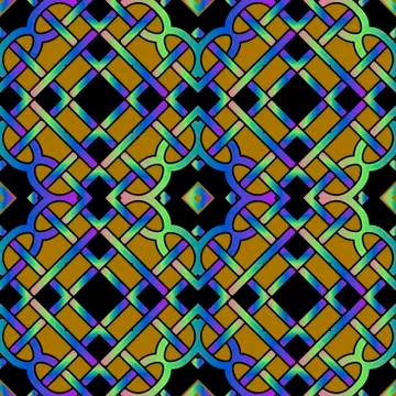 Colorful lines seamless pattern. Celtic ornament. Repeat curved lines grid ba Stock Illustration