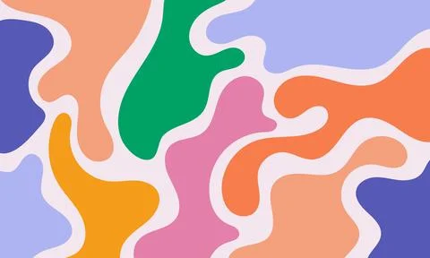 Colorful liquid blobs background. Doodle organic shapes on beige backdrop. .. Stock Illustration