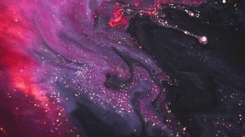 Colorful liquid paint abstract background. Acrylic paints with golden glitter Stock Footage 278650379