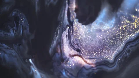 Colorful liquid paint abstract background. Acrylic paints with golden glitter Stock Footage 278650411