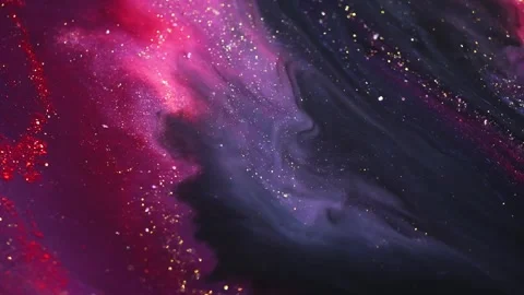 Colorful liquid paint abstract background. Acrylic paints with golden glitter Stock Footage 278650526