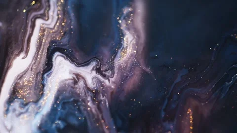 Colorful liquid paint abstract background. Acrylic paints with golden glitter Stock Footage 278650598