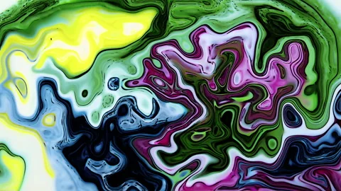 Colorful Liquid Paint Flow With Green Pink Yellow Abstract Psychedelic Motio Stock Footage 330623320