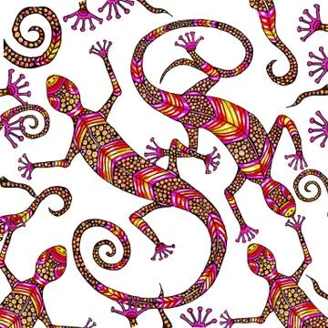 Colorful lizard composition with seamless brush, lizard s elements vector Stock Illustration