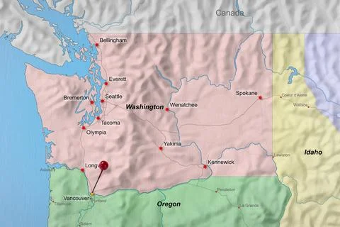Colorful location map with red stick pin at Vancouver, Washington, United States Stock Illustration