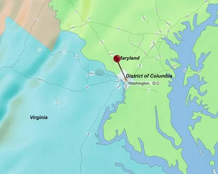 Colorful location map with red stick pin at Washington D. C., District of Stock Photos