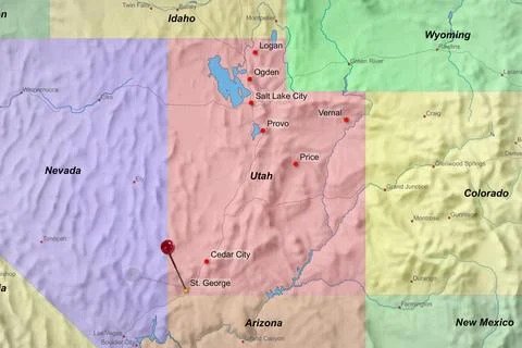 Colorful location map with red stick pin at St. George, Utah, United States of Stock Photos