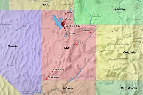 Colorful location map with red stick pin at Provo, Utah, United States of Stock Photos