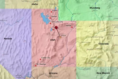 Colorful location map with red stick pin at Price, Utah, United States of Stock Photos