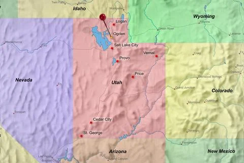 Colorful location map with red stick pin at Ogden, Utah, United States of Stock Photos